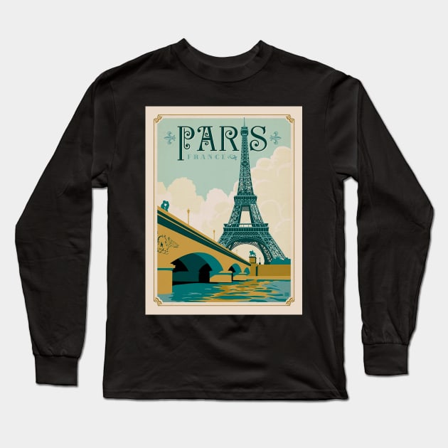 Paris France Eiffel Tower on Seine River Art Print Long Sleeve T-Shirt by posterbobs